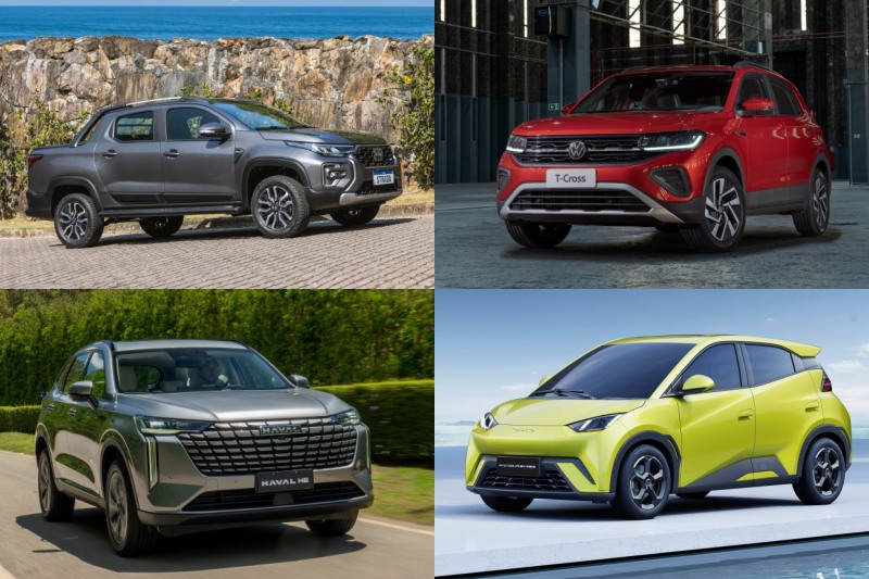 Fiat Strada, Volkswagen T-Cross, Geely EX2 e BYD Dolphin Mini.